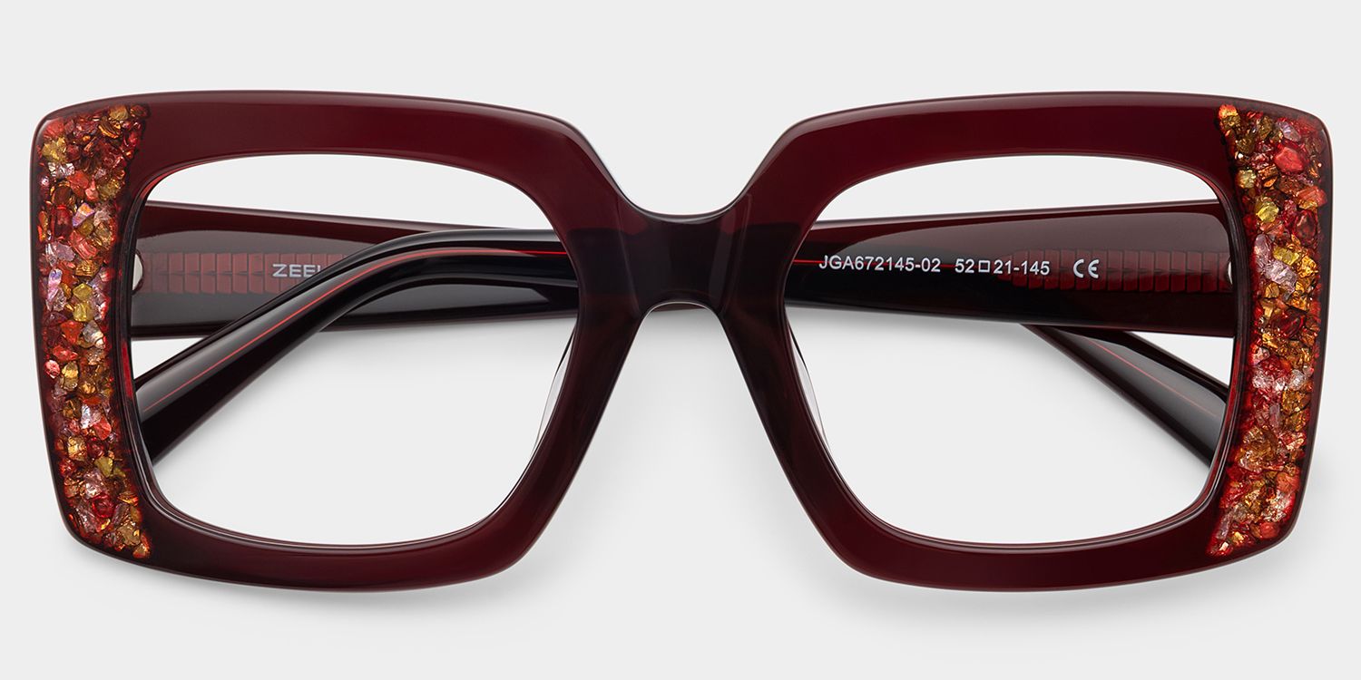 Sable Square Red Maroon Glitter Eyeglass Frames | ZEELOOL2
