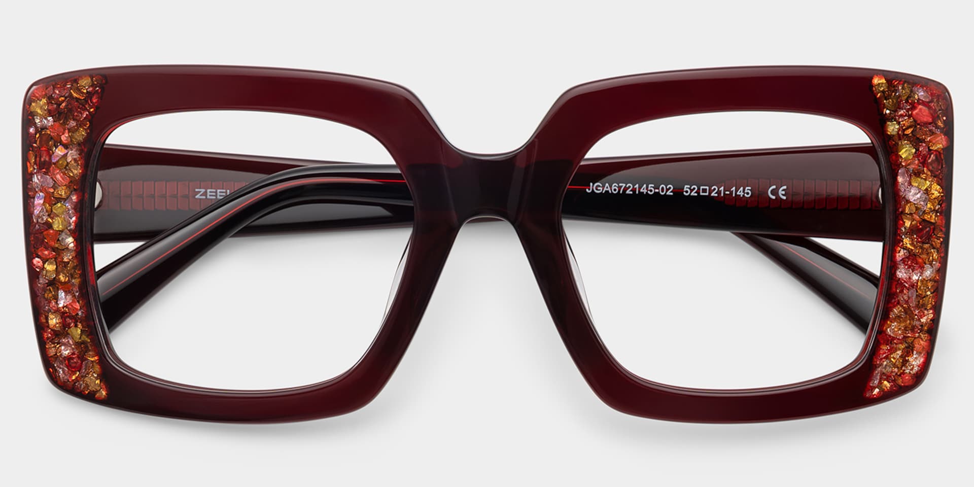 Sable Square Red Maroon Glitter Eyeglass Frames | ZEELOOL2