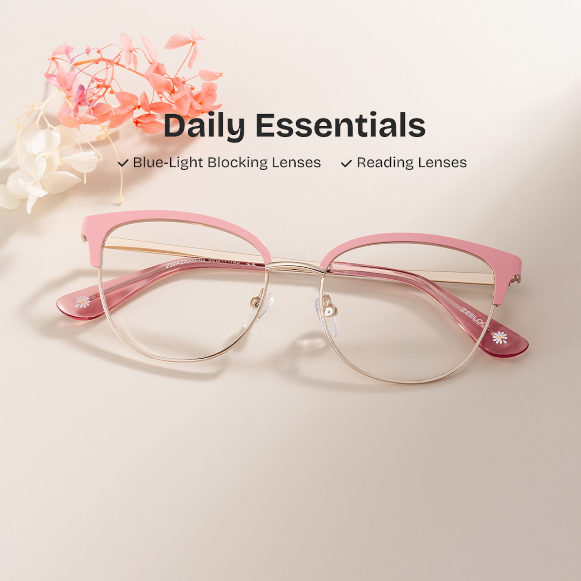 Lacey Pink Matte Frame Glasses with Browline Frame Online | ZEELOOL0