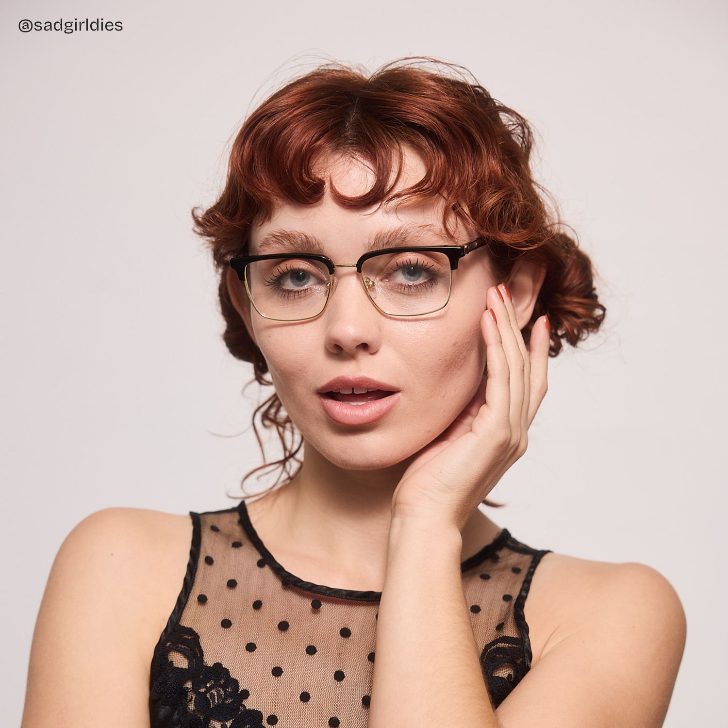 Audrey Black Eyeglasses with Gold Trim in Browline Shape | ZEELOOL