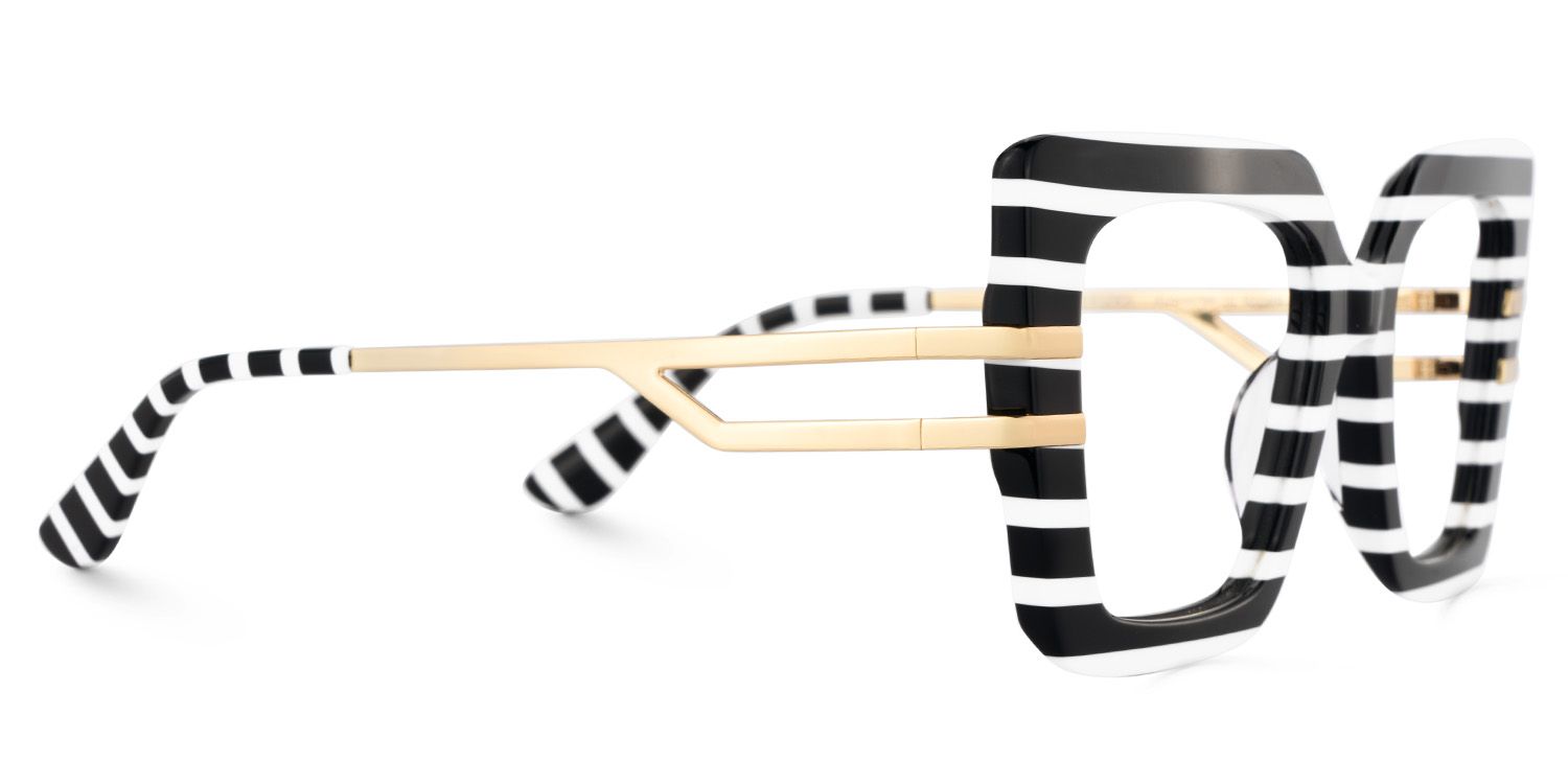 Square Frame Fashion Glasses With Black-White Strips3