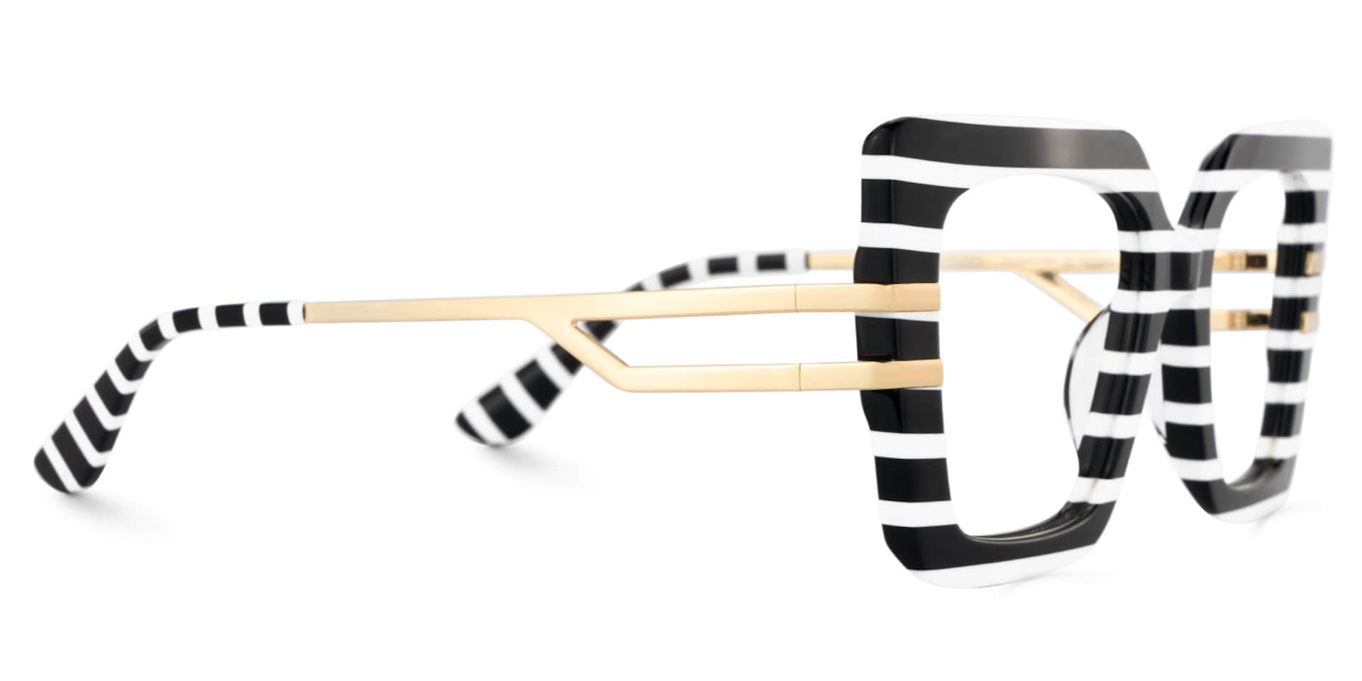 Square Frame Fashion Glasses With Black-White Strips3