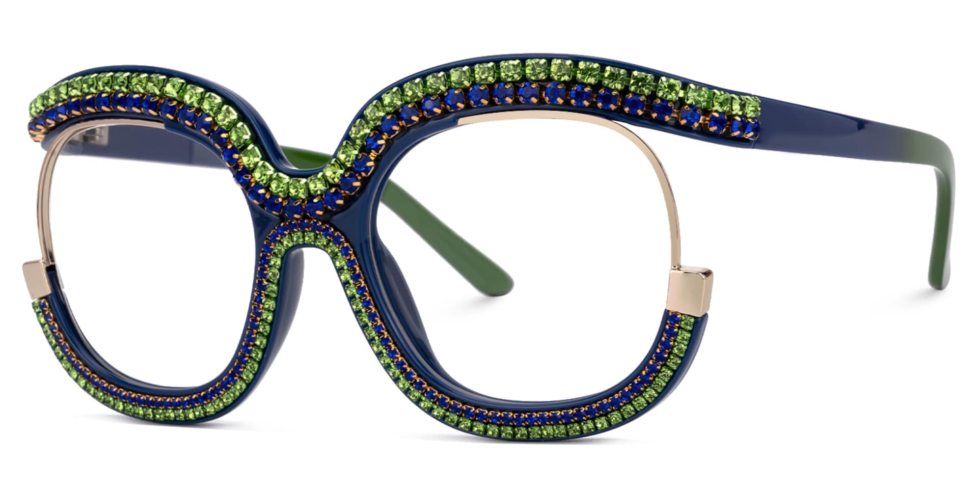 Green & Blue Rhinestone Frame -Veasley Square Glasses1