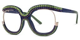 Veasley Square Green-Blue Rhinestone Glasses1