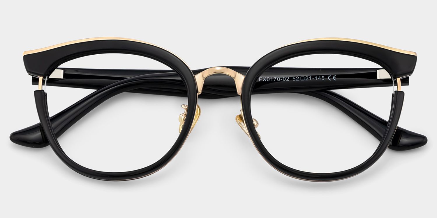 Laraine Cat Eye Black Frame Glasses with Gold Trim