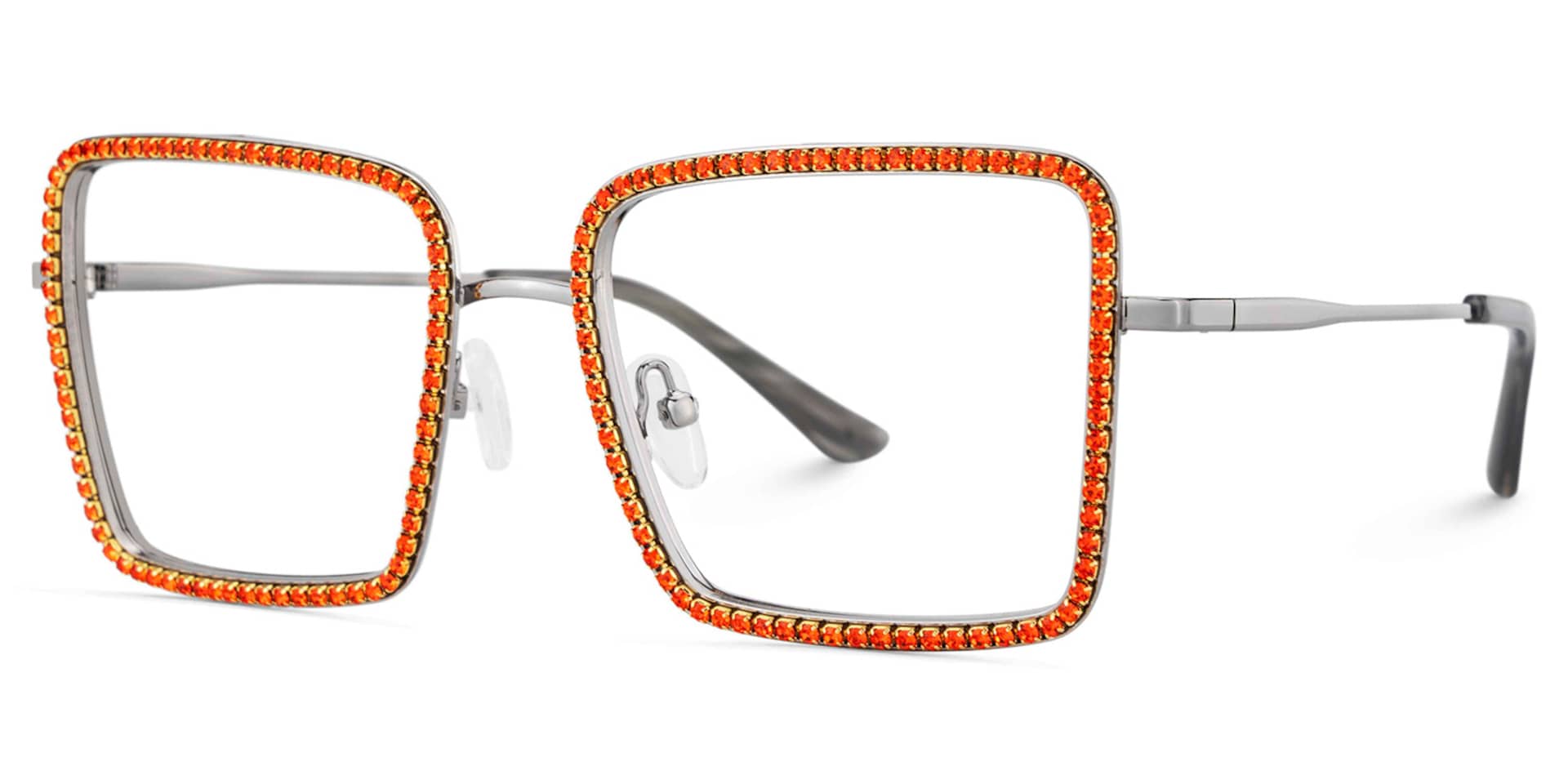 Diva Glasses, Orange Diamond and Golden Metal  Eyeglasses2