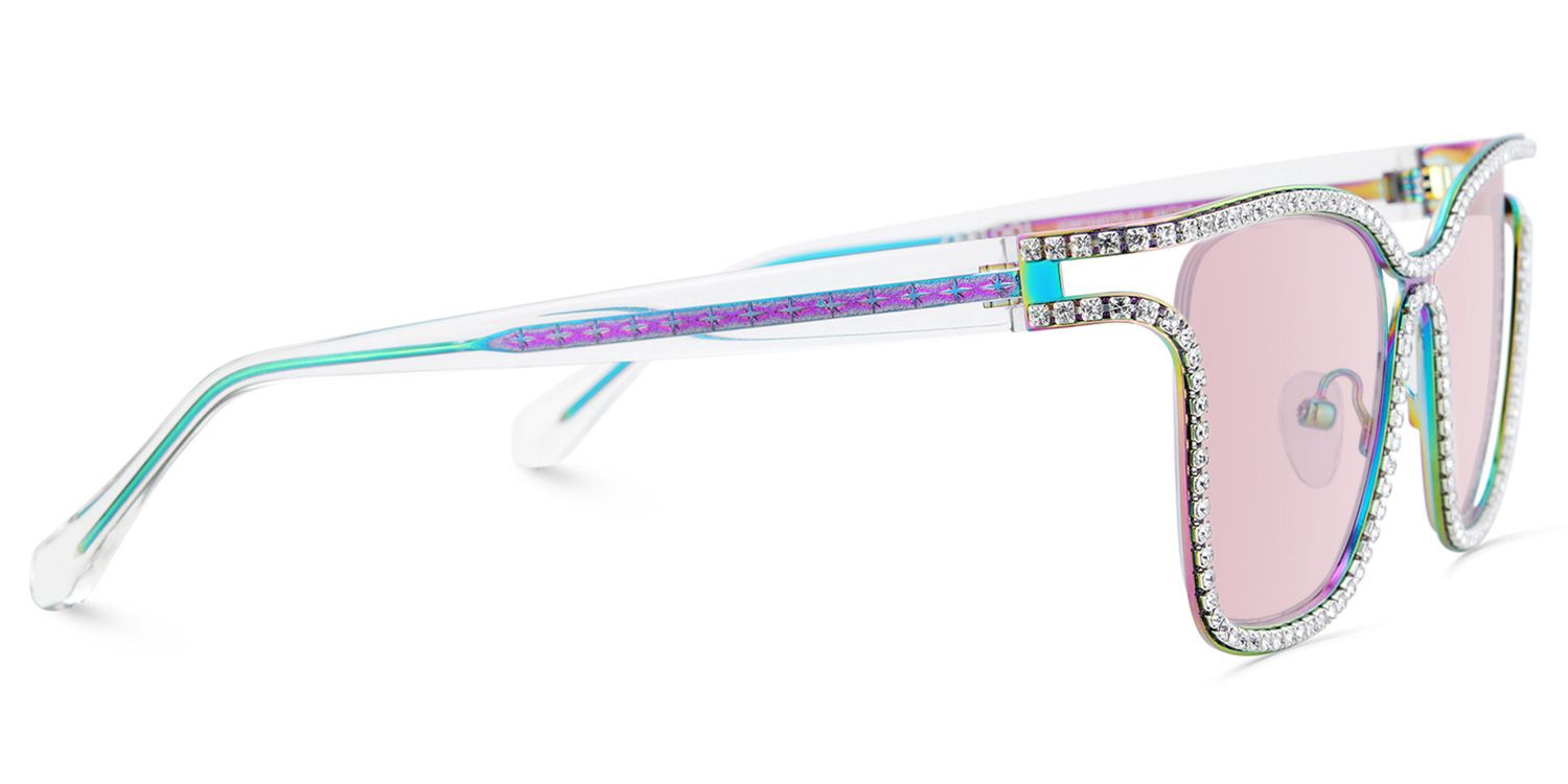 Half Rim Square Glasses With Decorated Shiny Diamonds3