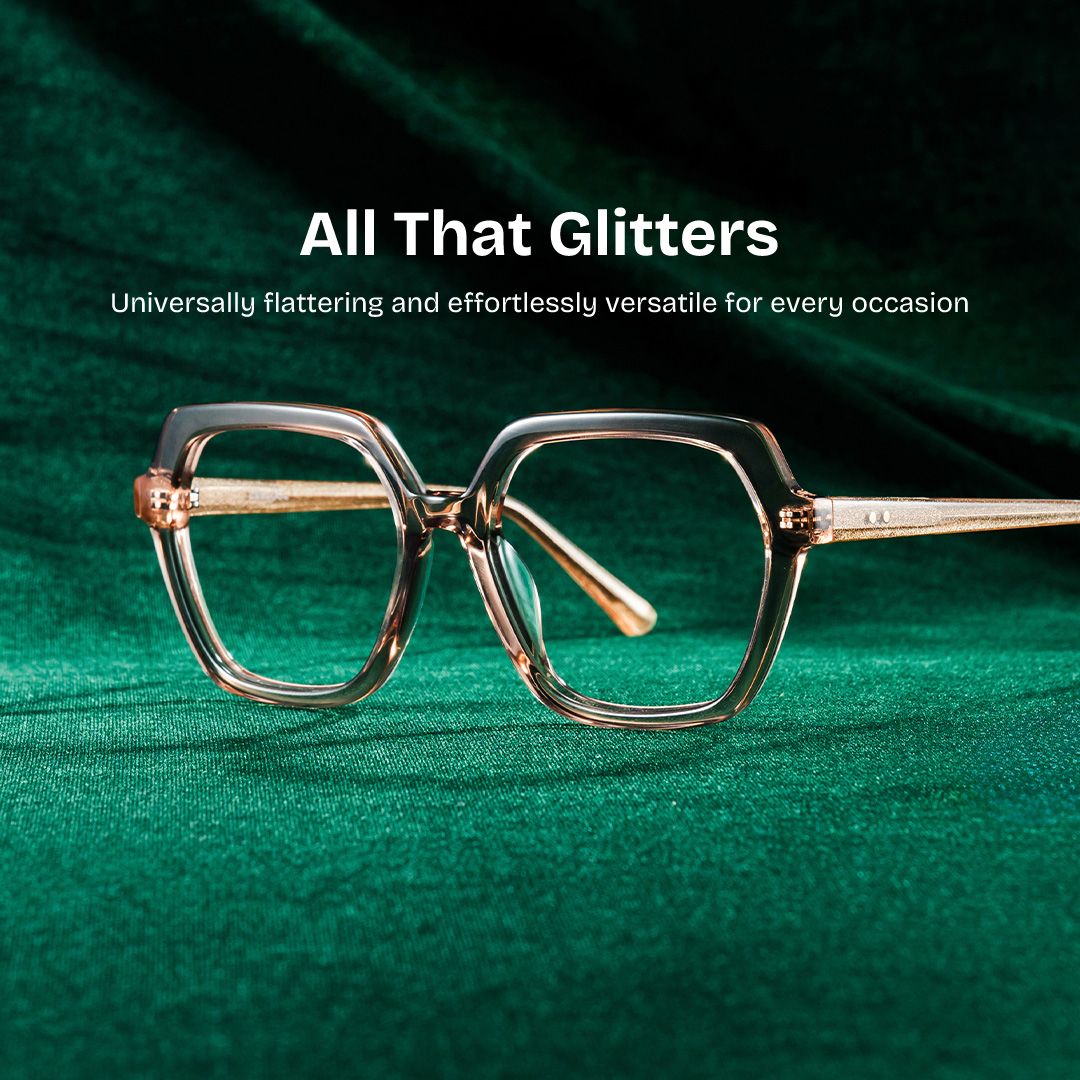 Devon Geometric Clear Beige Glasses with Sparkling Grey Orange