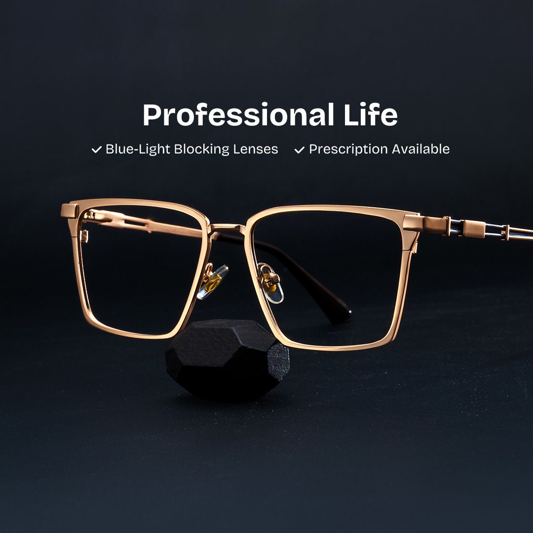 Finn Eyeglasses in Rectangle Gold Frame | Zeelool0