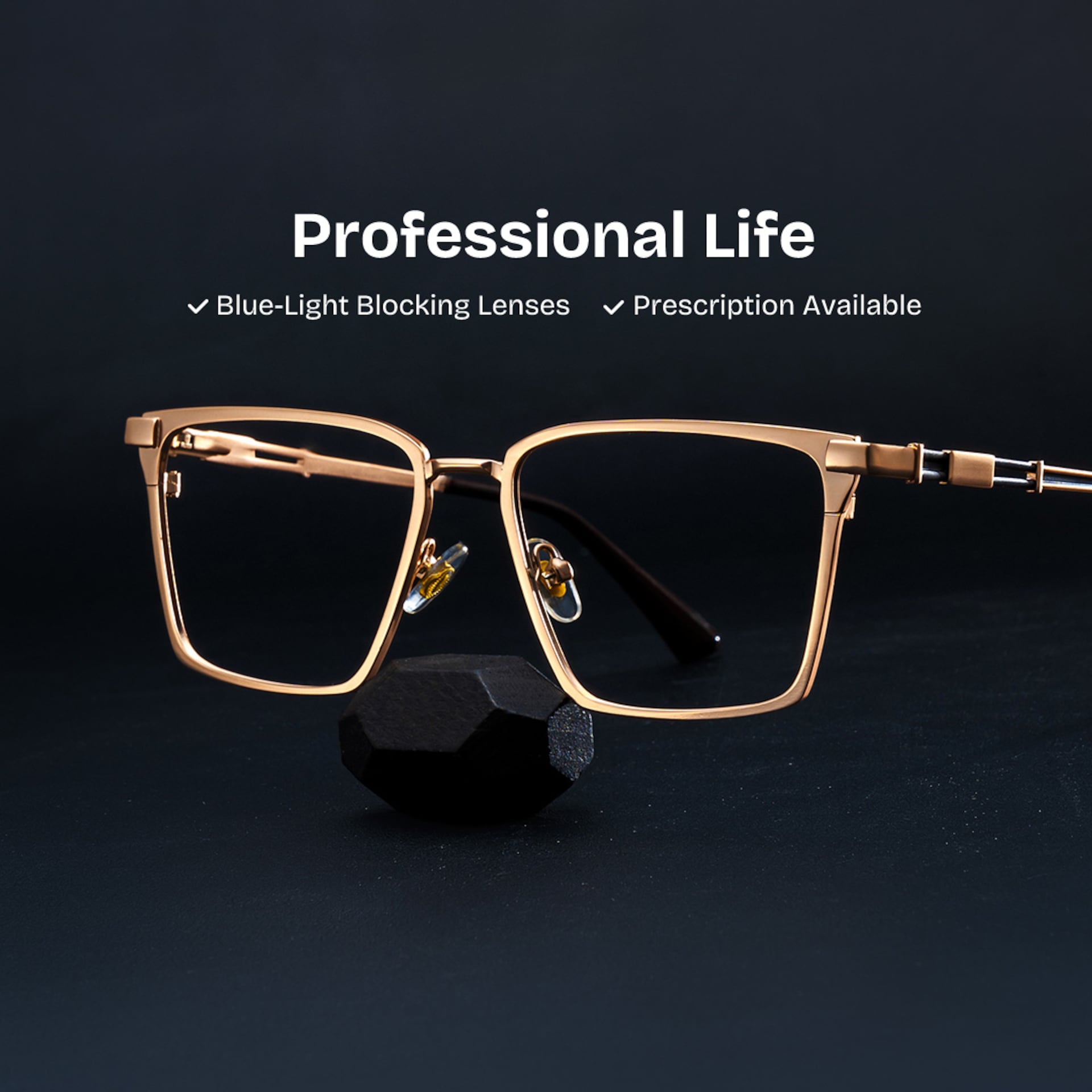 Finn Eyeglasses in Rectangle Gold Frame | Zeelool0