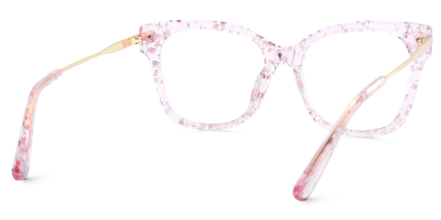 Square Pink Glasses With Star and Heart Gillter5