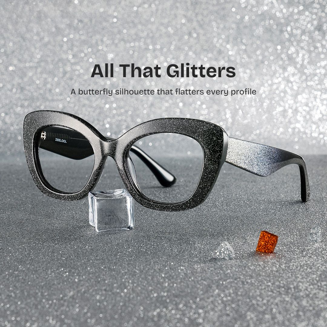 Mireille Butterfly Black Glasses with Bling on the Side | ZEELOOL0