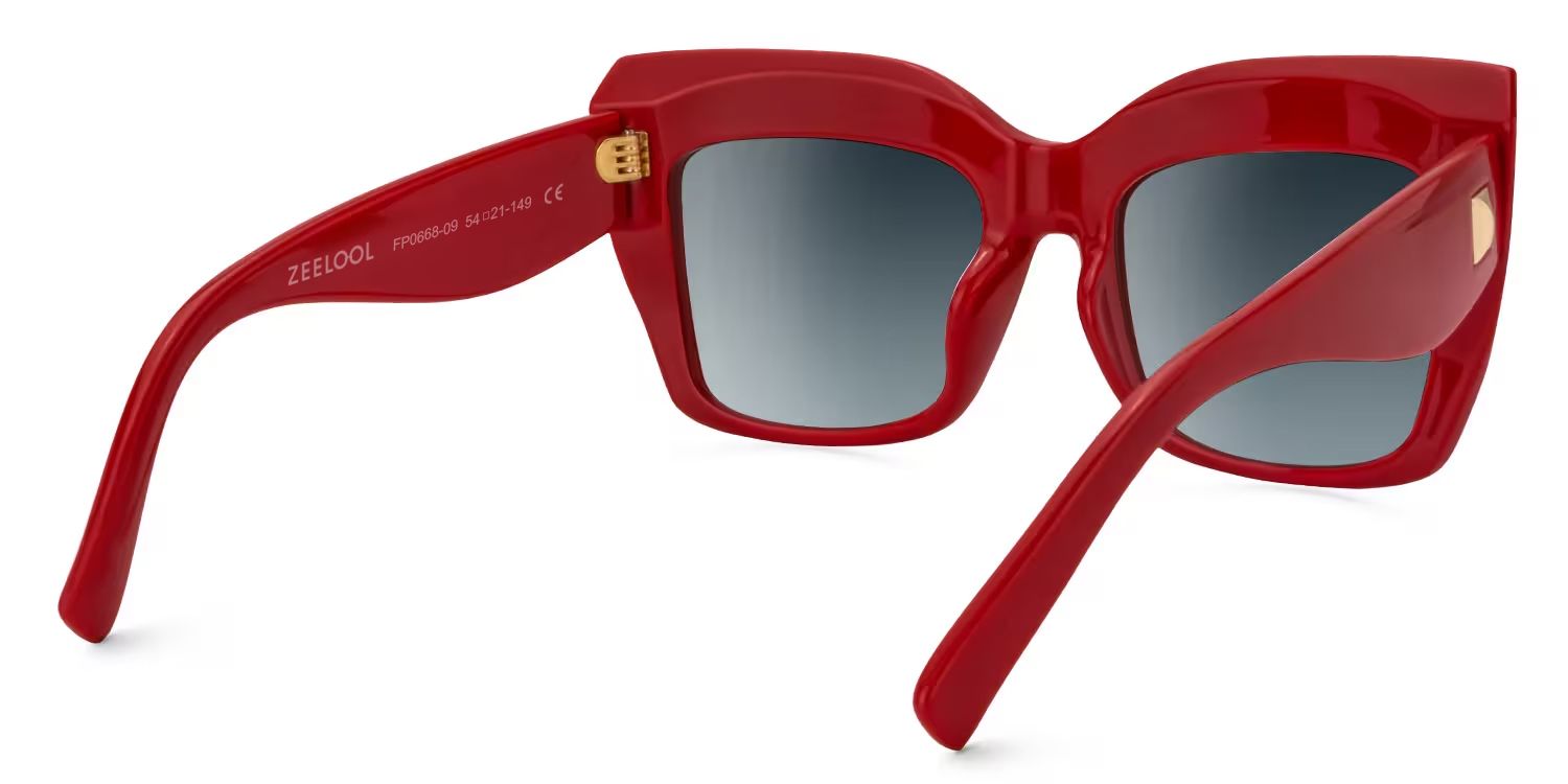Alberta Rectangle Sunglasses with Red Frames3