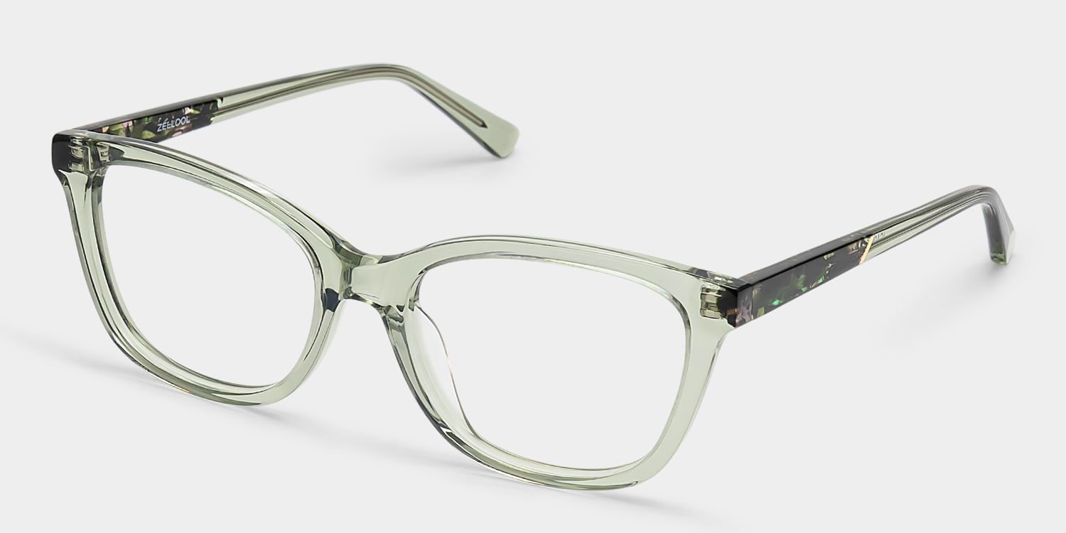 Cassia Clear Green Rectangle Acetate Glasses Frames | ZEELOOL4