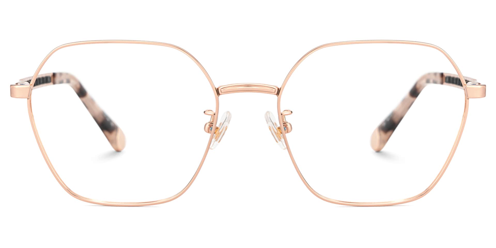 Rose Gold Hexagon Glasses On Face With Tortoise Temples0
