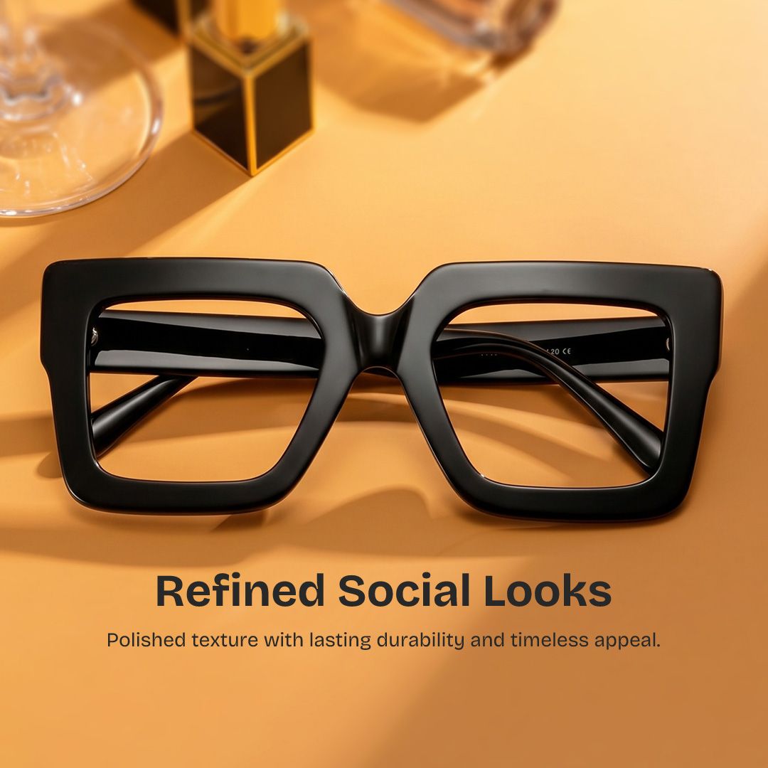 Brandon Oversized Square Black Frame Glasses | ZEELOOL