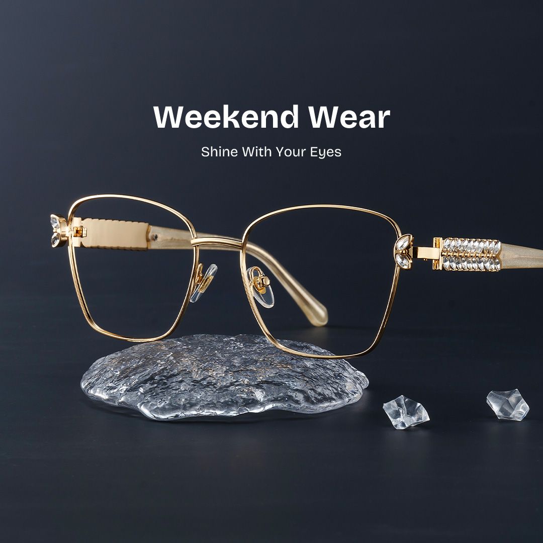 Rectangle Gold Eyeglasses- Ellie Metal Frame Glasses0