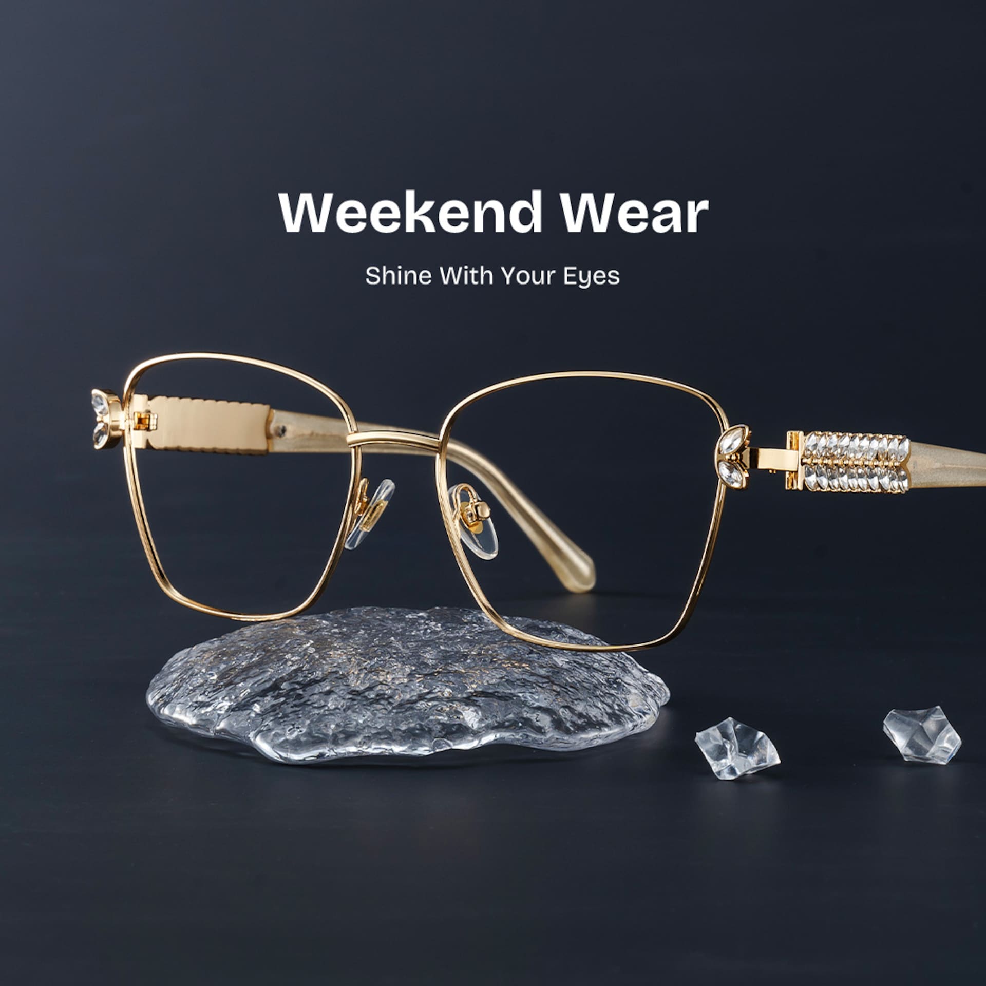 Rectangle Gold Eyeglasses- Ellie Metal Frame Glasses0