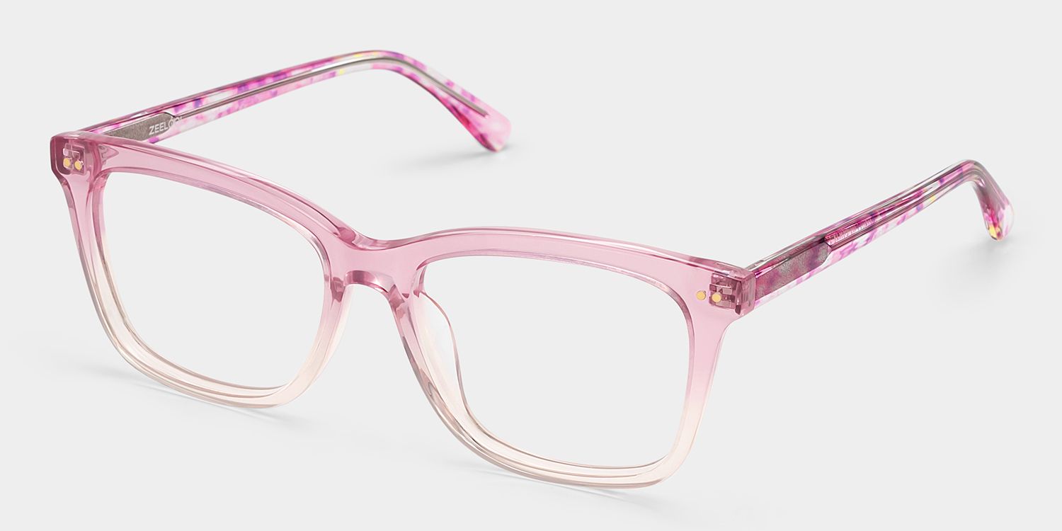 Layla Floral Pink Square Acetate Glasses for Women | ZEELOOL3