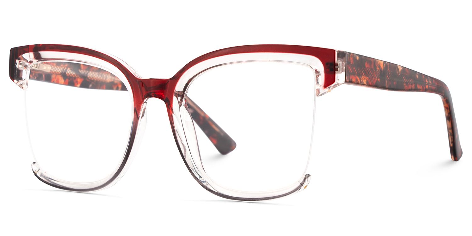 Square Cadogan Red- Gray Frame Glasses | Zeelool2