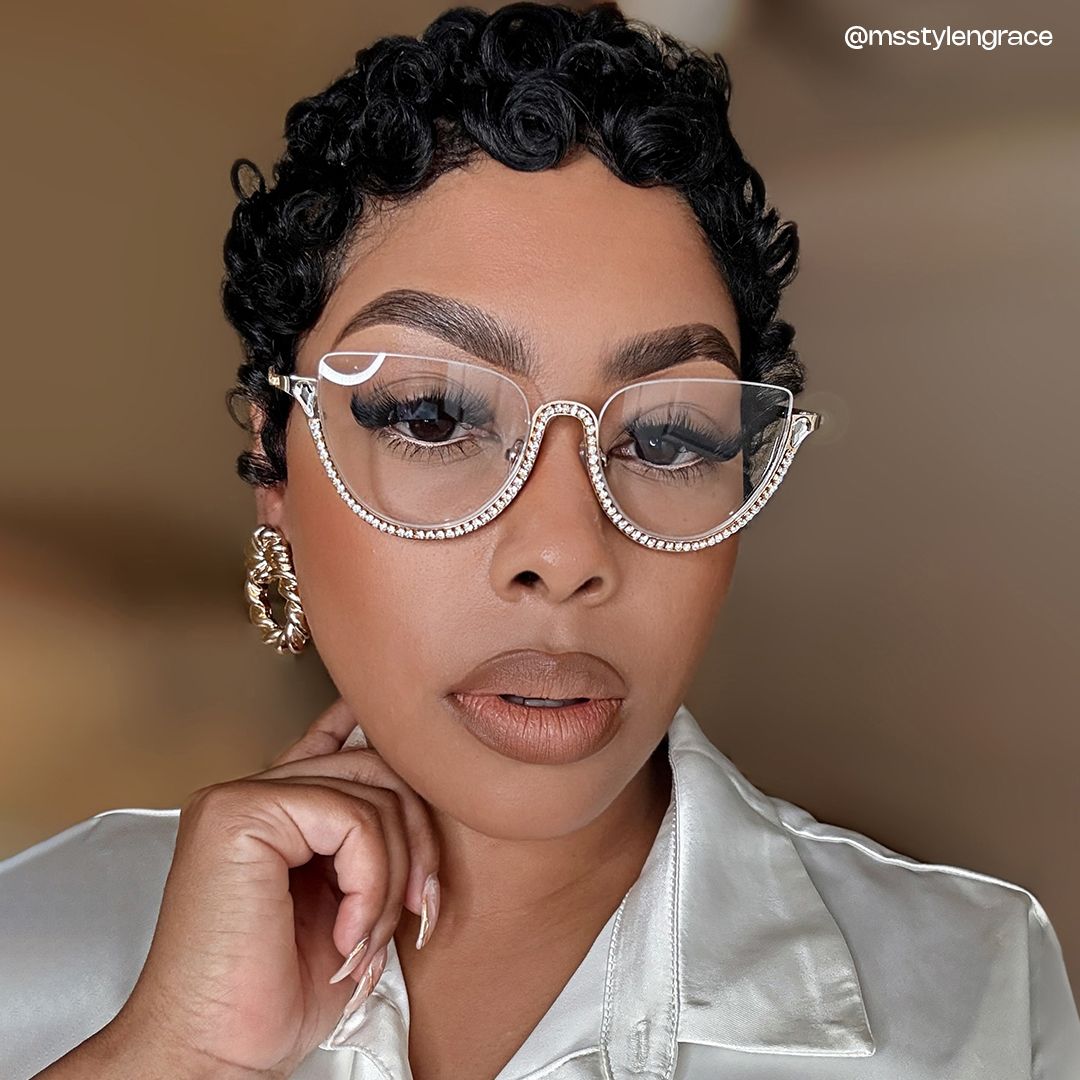 Half Frame Cat Eye Glasses With Shiny Diamonds9