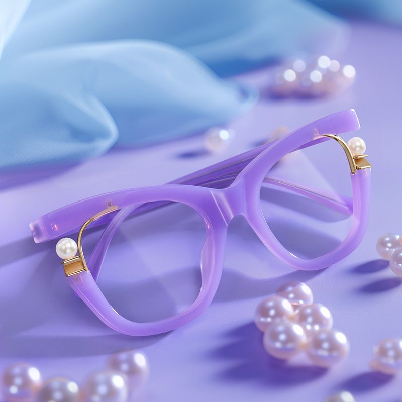 Purple Frame Blue Light Blocking Glasses with Pearl0