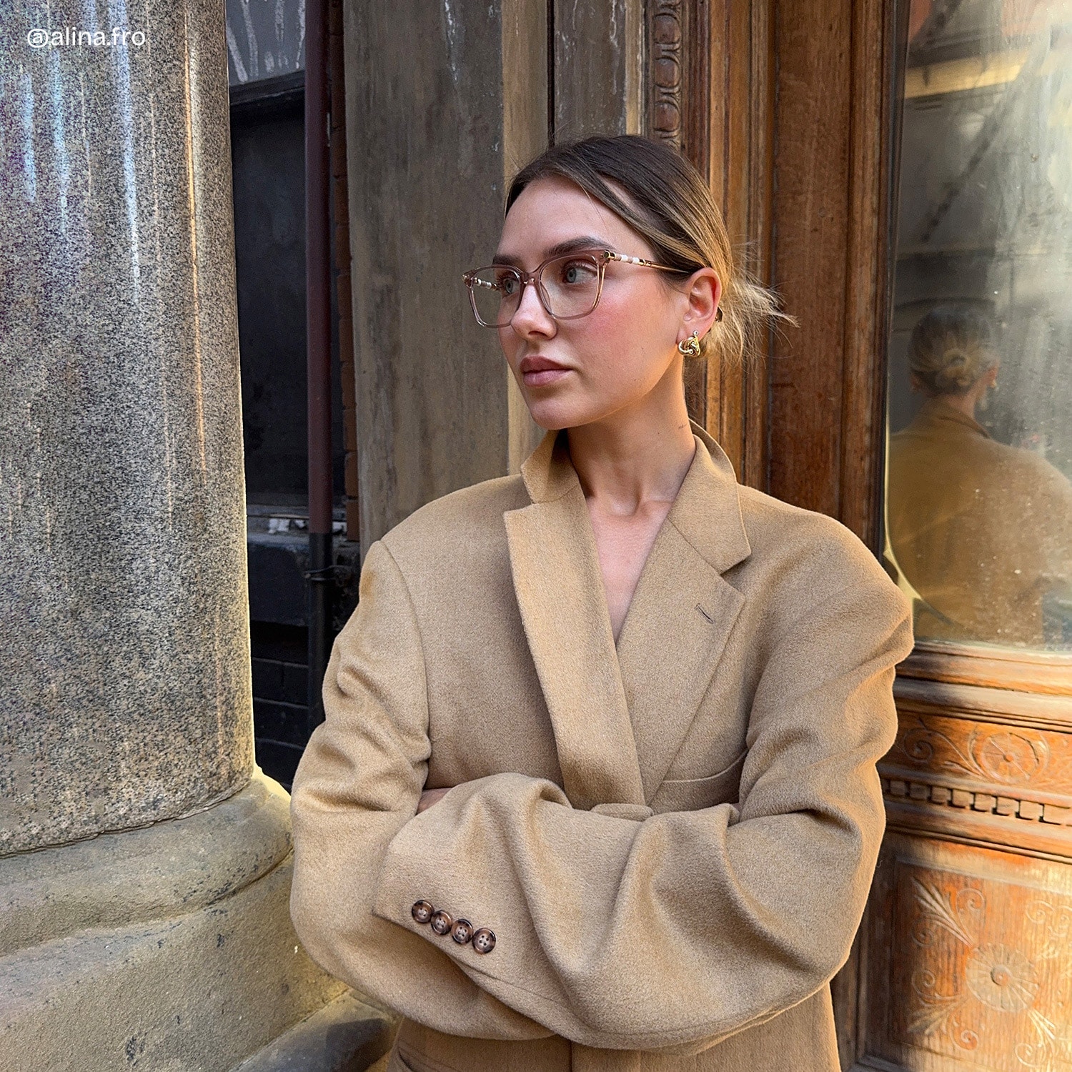 ジゼルSサイズ Delilah Square Champagne Frame Eyeglasses for Women| ZEELOOL