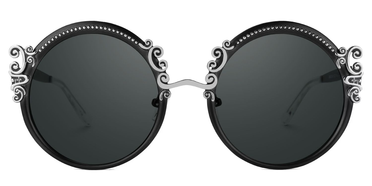 Nelida Black Round Polarized Sunglasses for Driving | ZEELOOL0