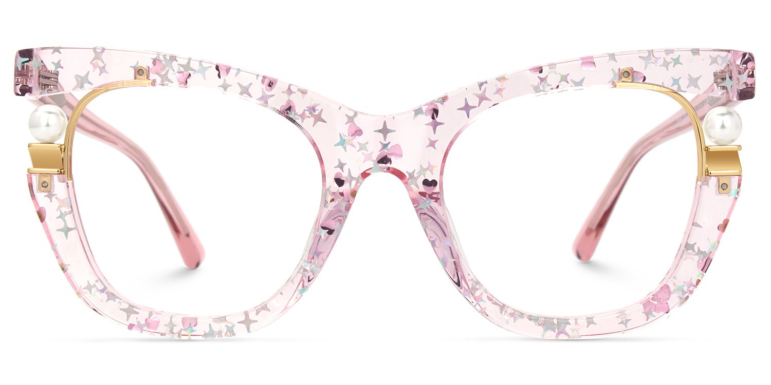 Transparent Pink Glasses with Pearl and Glitter Stars2