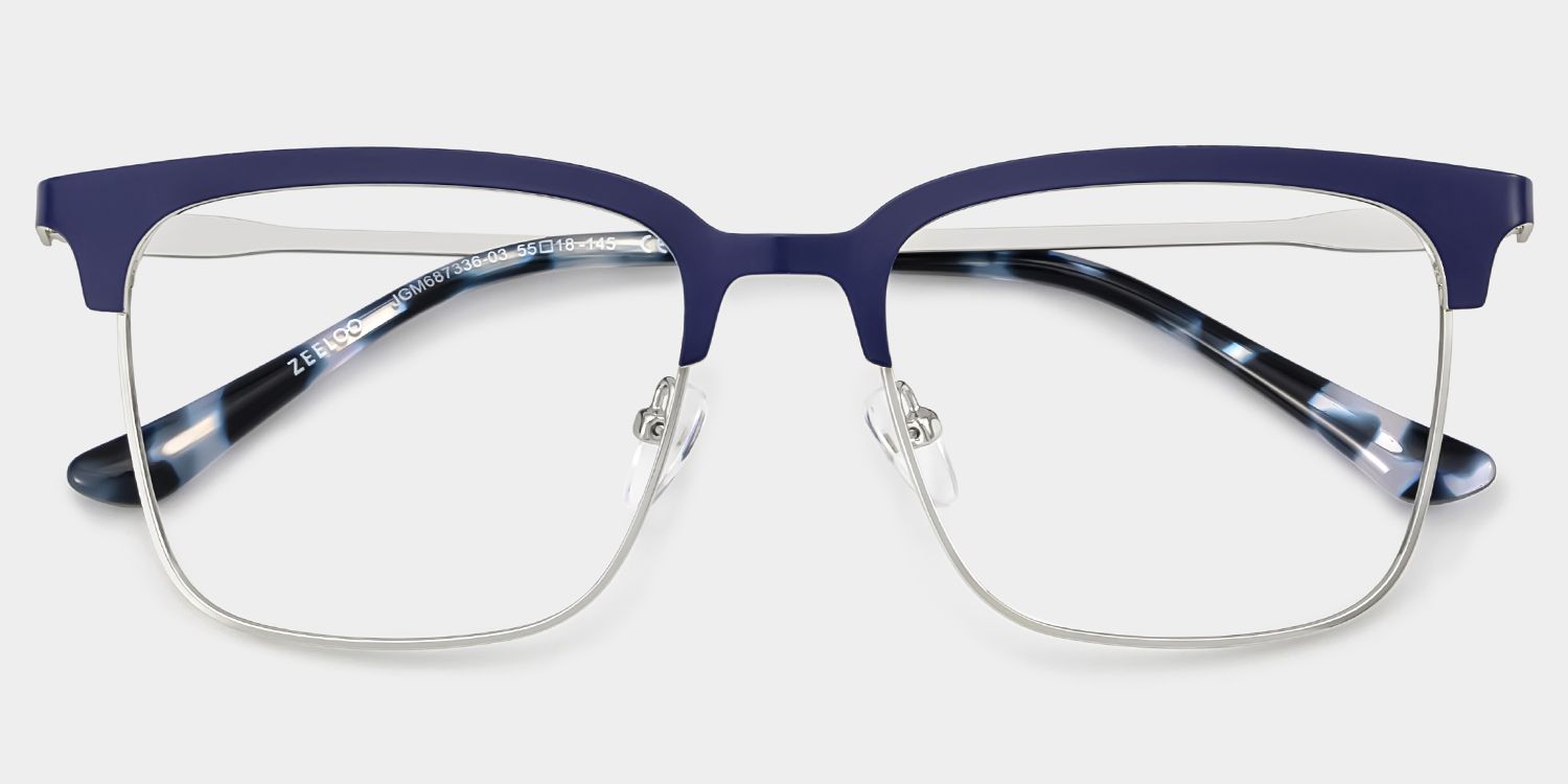 Cleo Blue Silver Frame Glasses with Browline Frame Online | ZEELOOL2