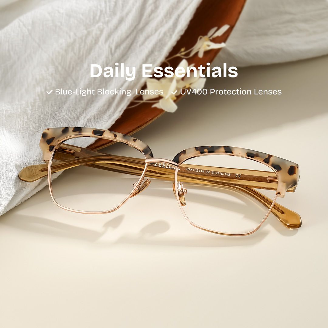 Browline Tortoise Eyeglasses- Ellis Mixed Frame Glasses2
