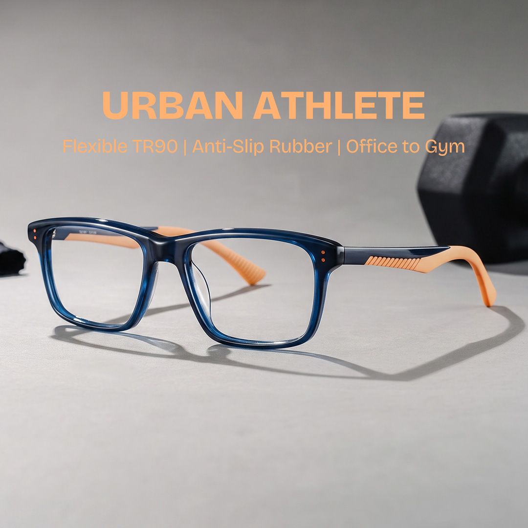 Bastian Blue Rectangle Mixed Frame Glasses for Men | ZEELOOL0