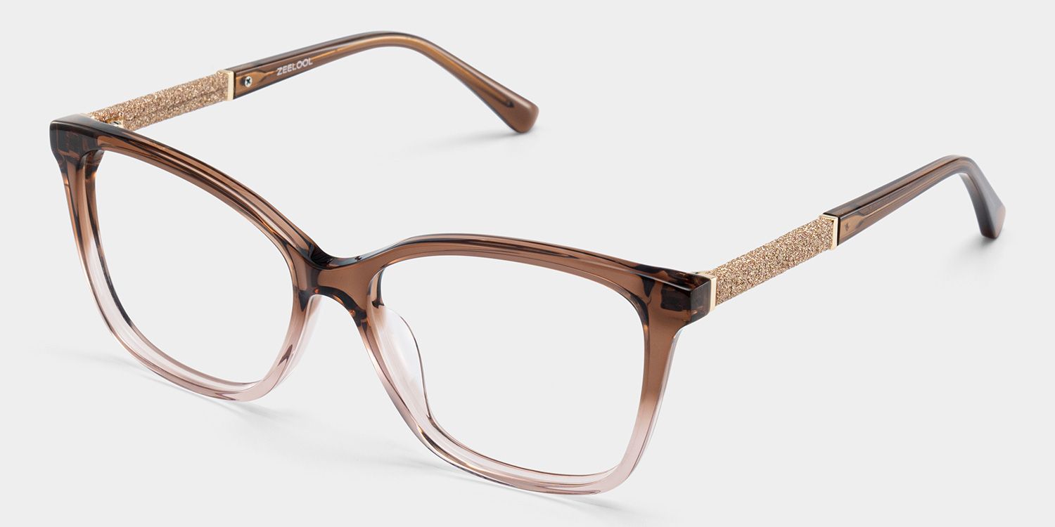 Finnian Square Clear Brown Glasses Frames with Glitter Fabric