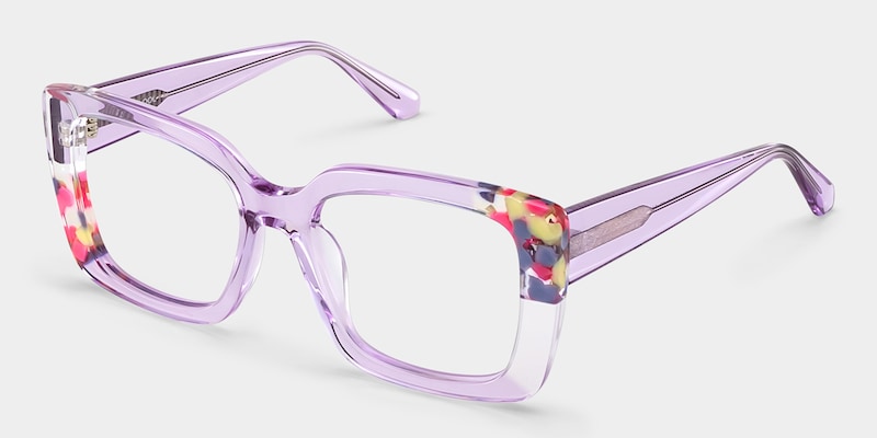 Flair Clear Purple Frame Glasses with Square Frame Online | ZEELOOL2