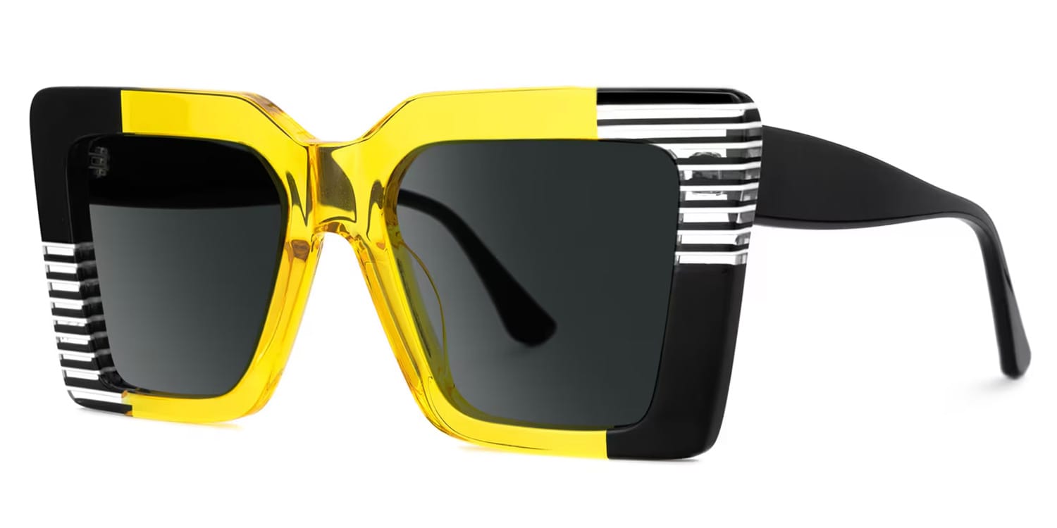 Shamika Large Black and Yellow Sunglasses with Rectangle Frames | Zeelool3