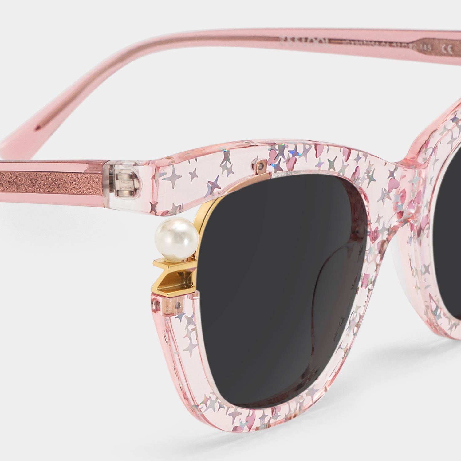 Transparent Pink Sunglasses with Pearl and Glitter Stars4