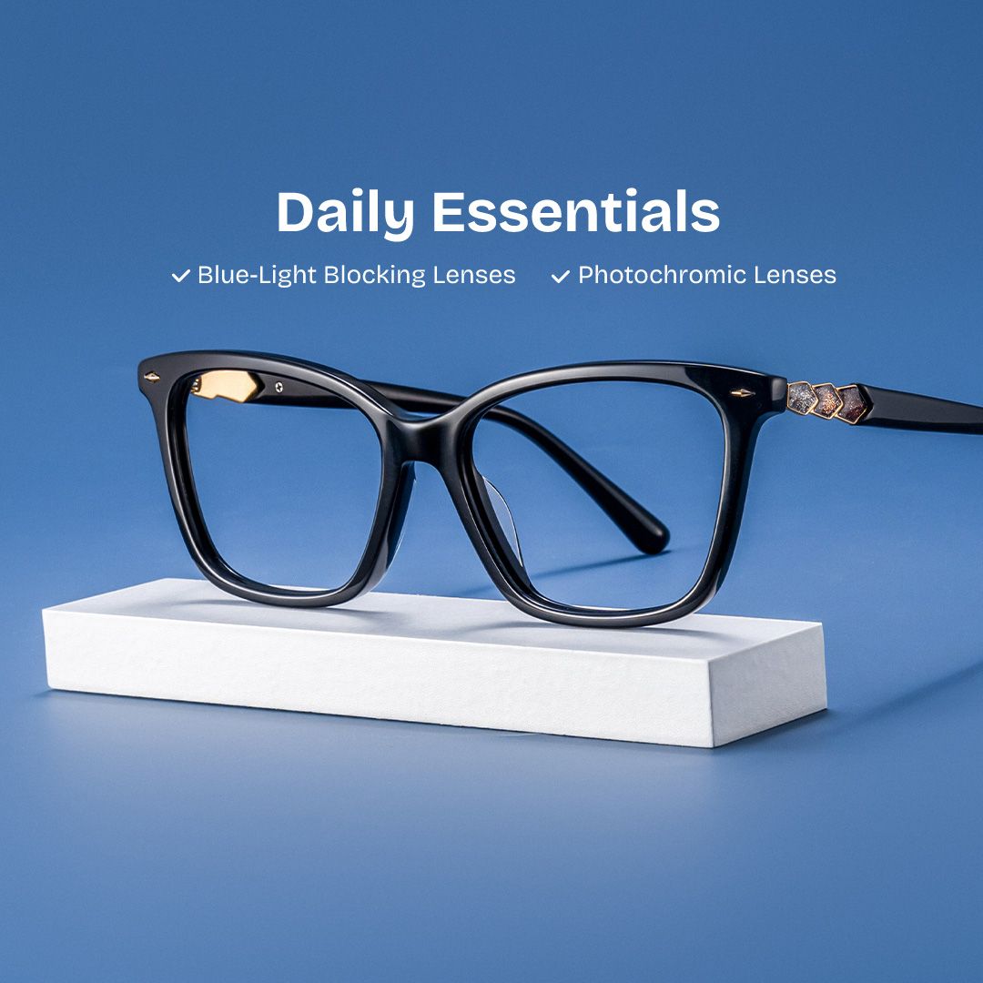 Theo Acetate Black Frame Glasses with Square Shape | Zeelool0