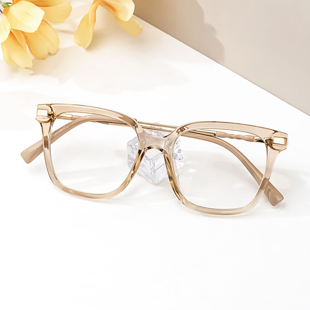 Jacqui Square Beige Eyeglasses and Clear Frame4