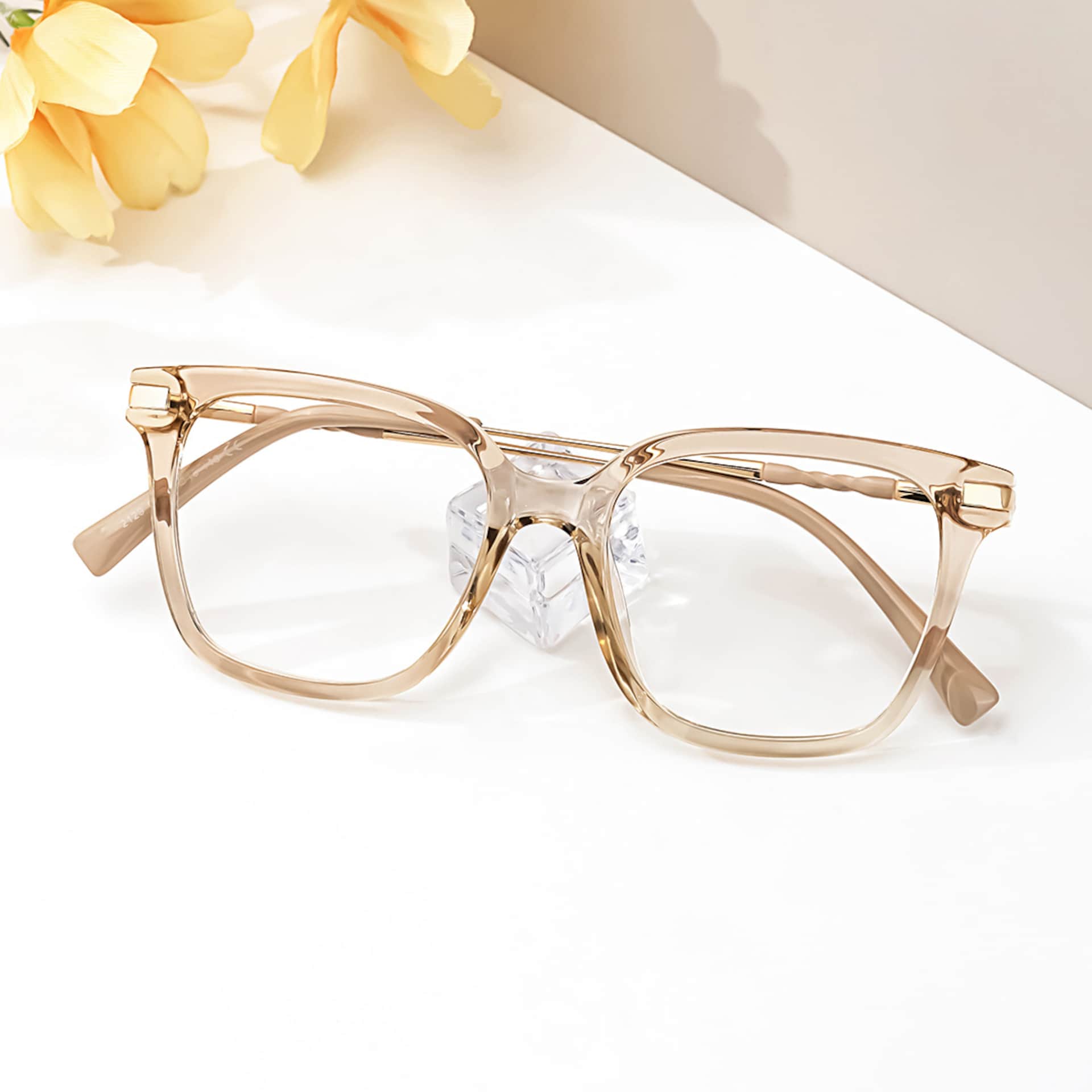 Jacqui Square Champagne Eyeglasses and Crystal Frame4