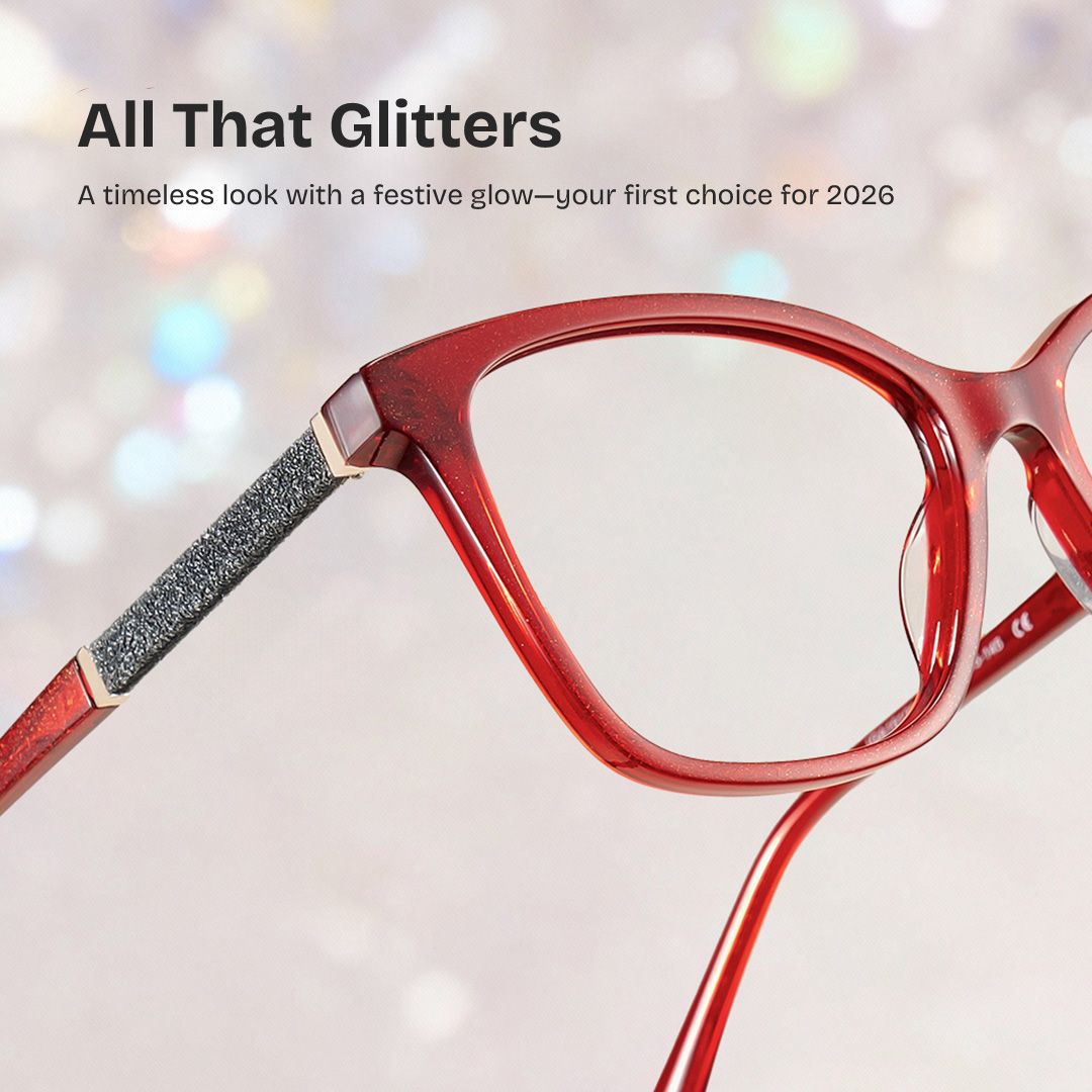Finnian Red Square Glasses Frames with Black Glitter Fabric | ZEELOOL0