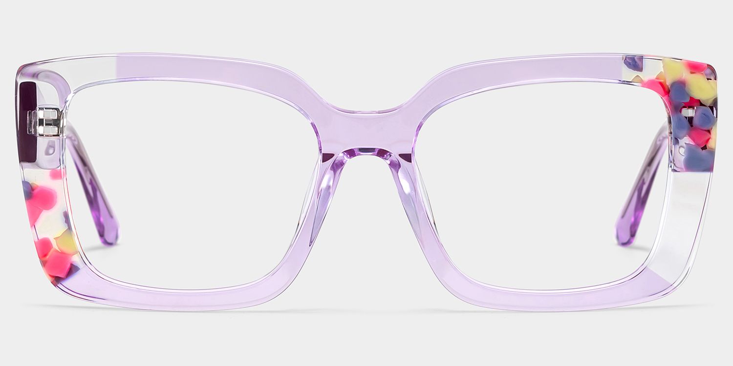 Flair Clear Purple Frame Glasses with Square Frame Online | ZEELOOL1