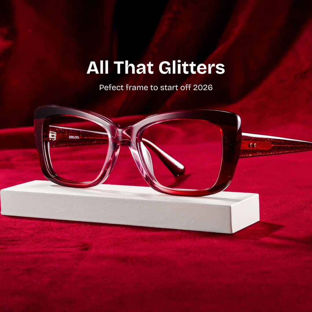 Leona Rectangle Red Gradient Glitter Glasses Frames | ZEELOOL0