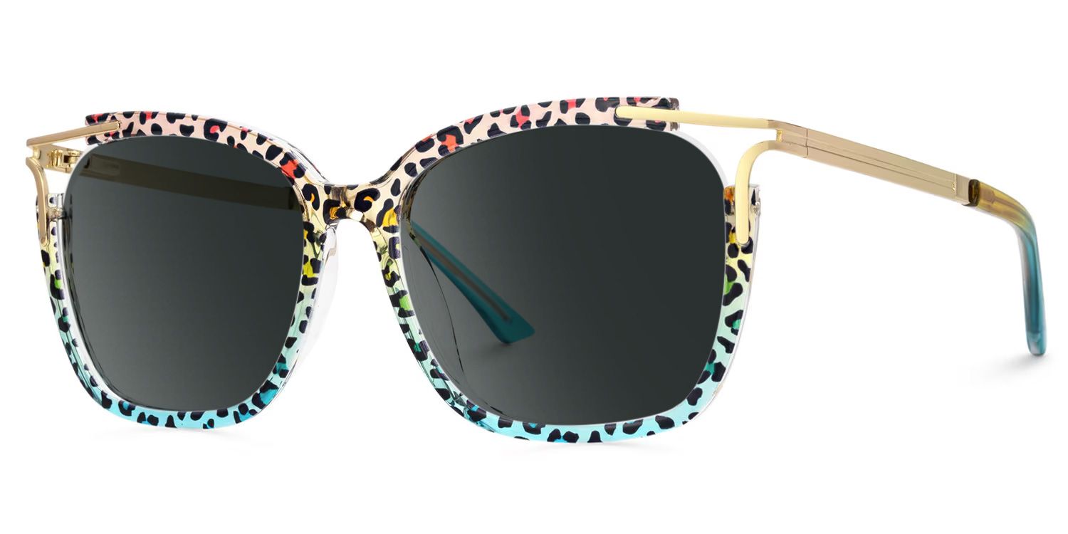 Sidibe Square Blue Leopard Prescription Sunglasses | ZEELOOL1