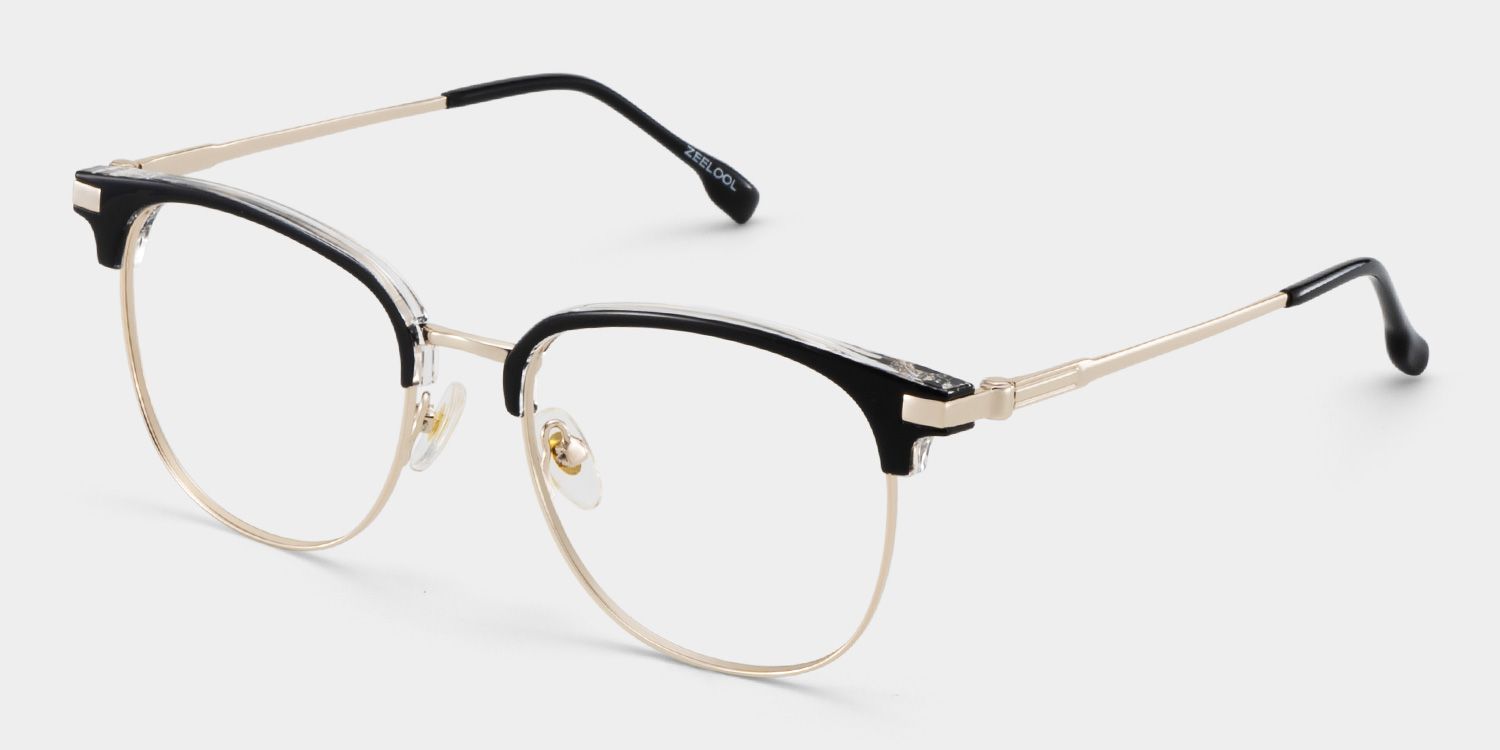 Oversized Browline Glasses With Black and Matte Gold Color3