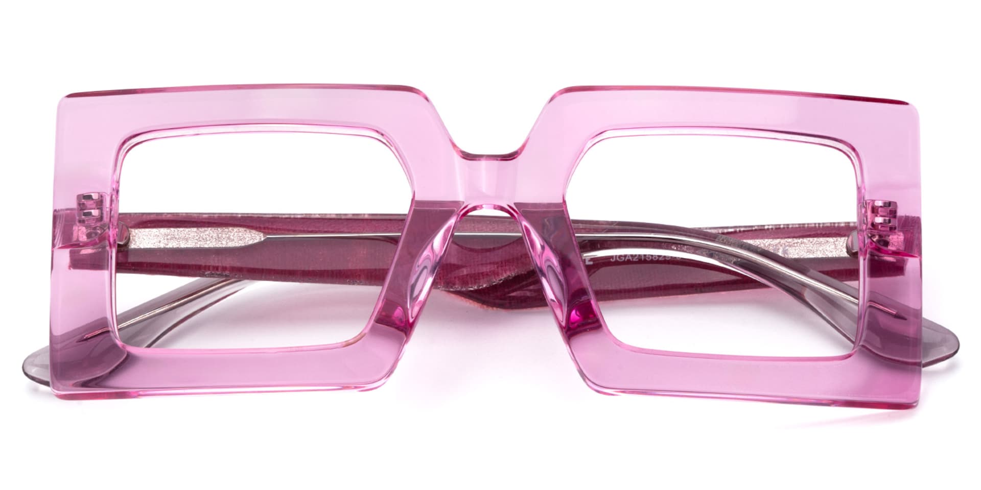 Transparent Pink Chunky Square Glasses with Denim Temples2