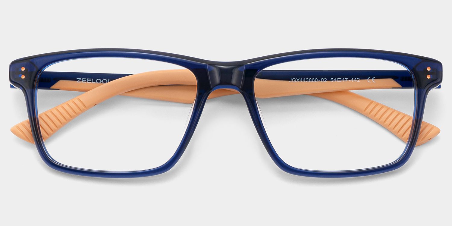 Bastian Blue Rectangle Mixed Frame Glasses for Men | ZEELOOL1