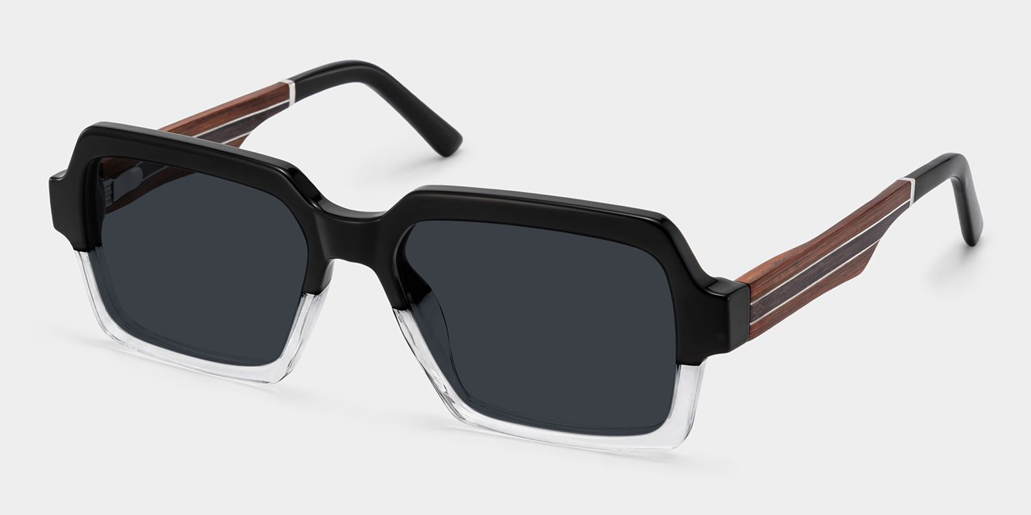 Jack Rectangle Black & Clear Sunglasses | Zeelool Glasses2