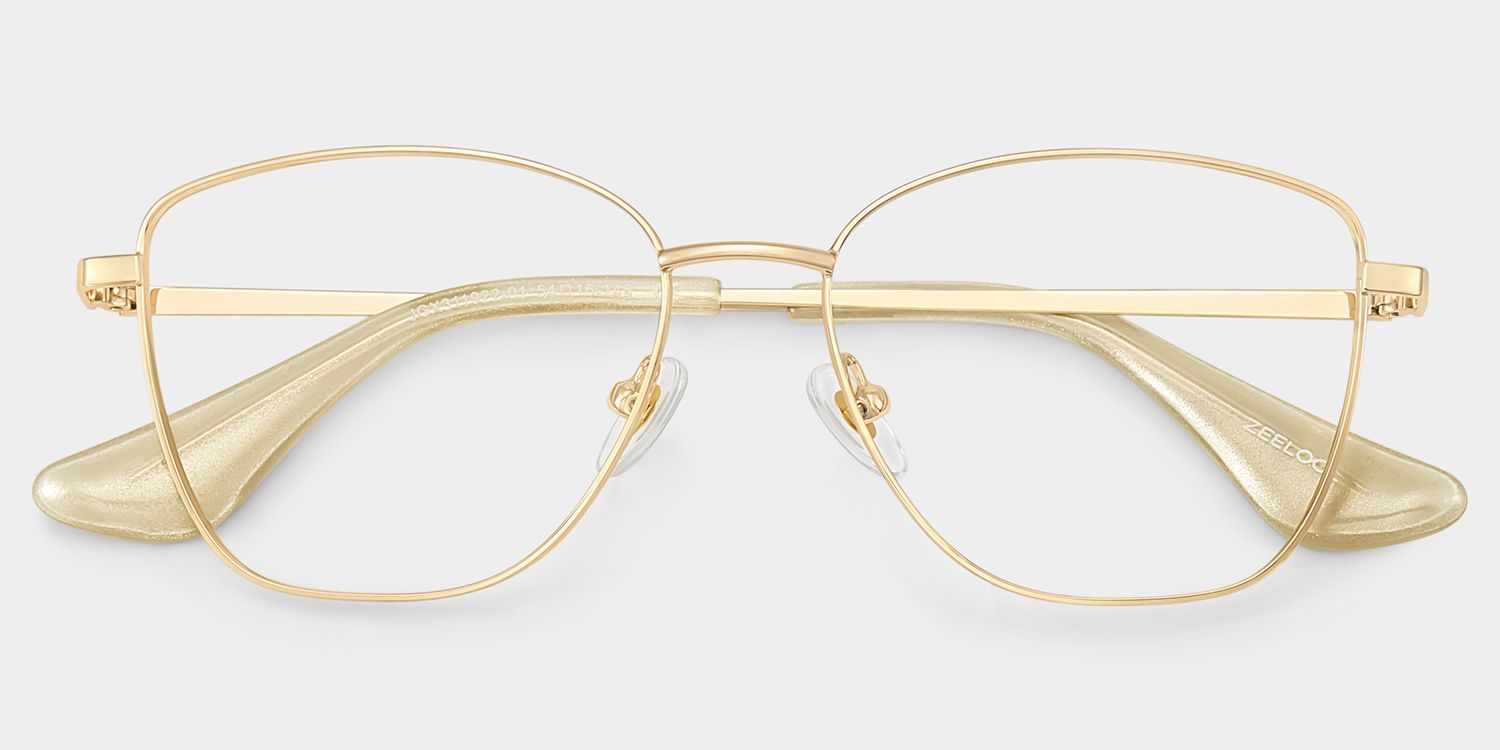 Skyler Square Gold Metal Glitter Frame Glasses | ZEELOOL