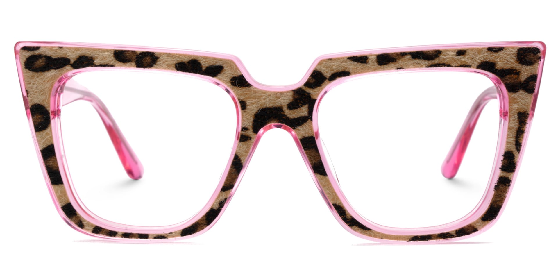 Leopard Print Cat Eye Glasses With Transparent Pink Temple1