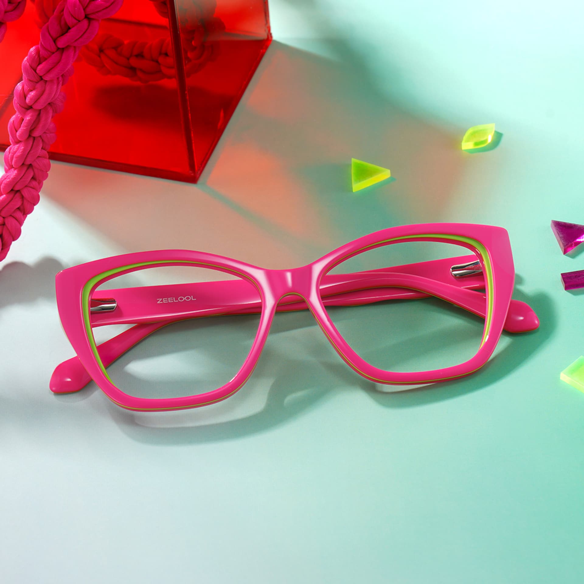 Blaise Pink Green Frame Glasses with Cat eye Frame Online | ZEELOOL3